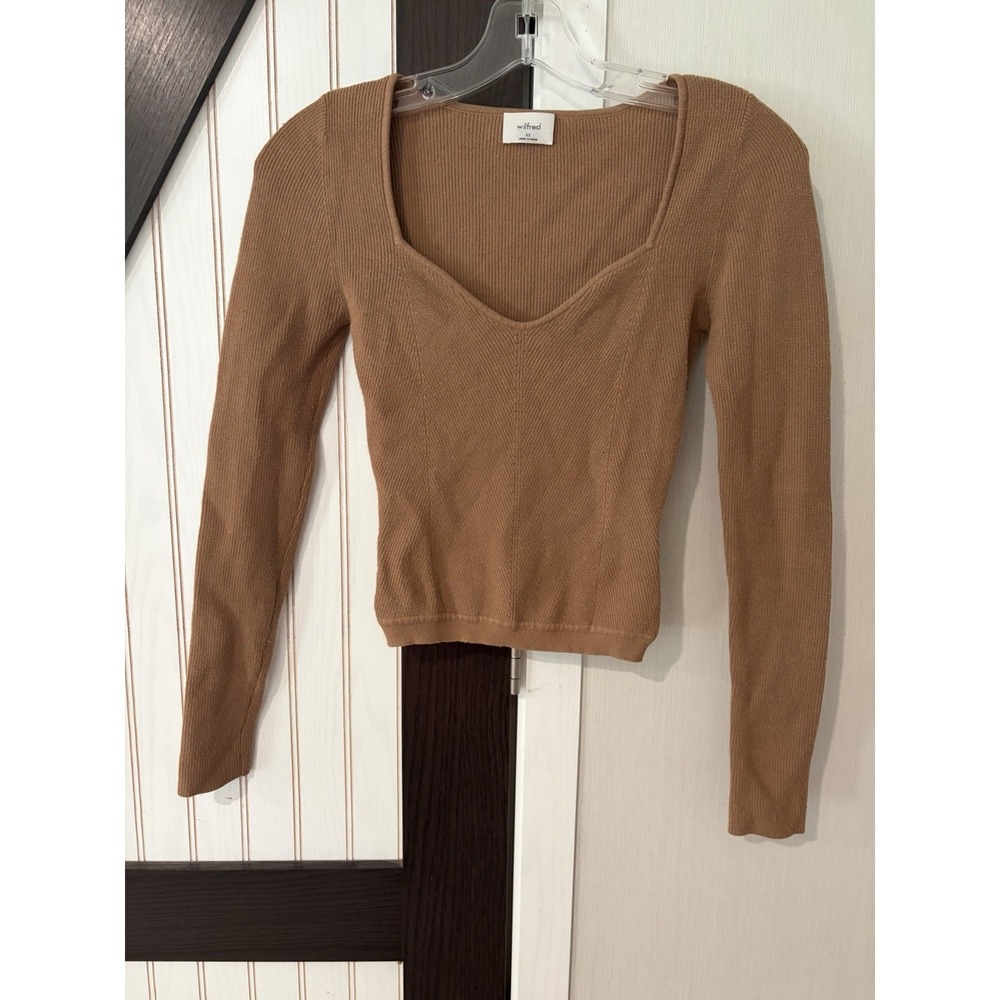 Aritzia Wilfred Sweetheart Ochre Yellow Ribbed Long Sleeve Top XS